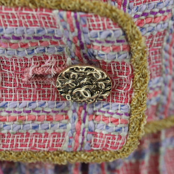 CHANEL No Sleeve Dress Tweed 36 Pink Gold CC Auth am12696M