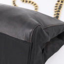 PRADA Chain Tote Bag Leather Nylon Black Gold Auth am12698V-8