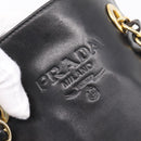 PRADA Chain Tote Bag Leather Nylon Black Gold Auth am12698V-18