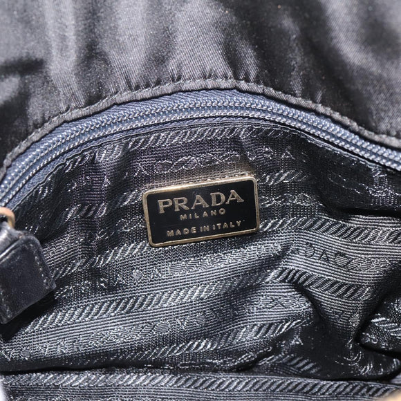 PRADA Chain Tote Bag Leather Nylon Black Gold Auth am12698V