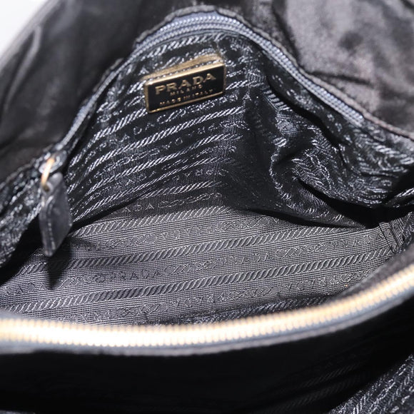 PRADA Chain Tote Bag Leather Nylon Black Gold Auth am12698V