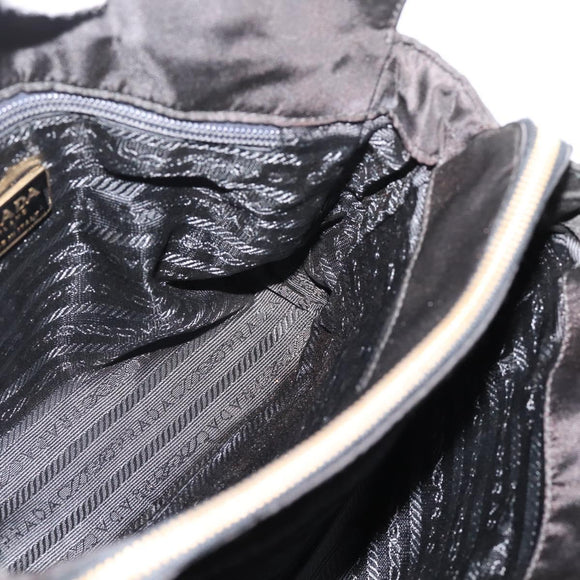 PRADA Chain Tote Bag Leather Nylon Black Gold Auth am12698V