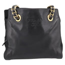 PRADA Chain Tote Bag Leather Nylon Black Gold Auth am12698V-13