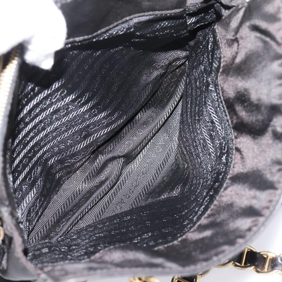 PRADA Chain Tote Bag Leather Nylon Black Gold Auth am12698V