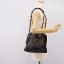 PRADA Chain Tote Bag Leather Nylon Black Gold Auth am12698V-27