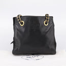 PRADA Chain Tote Bag Leather Nylon Black Gold Auth am12698V-12