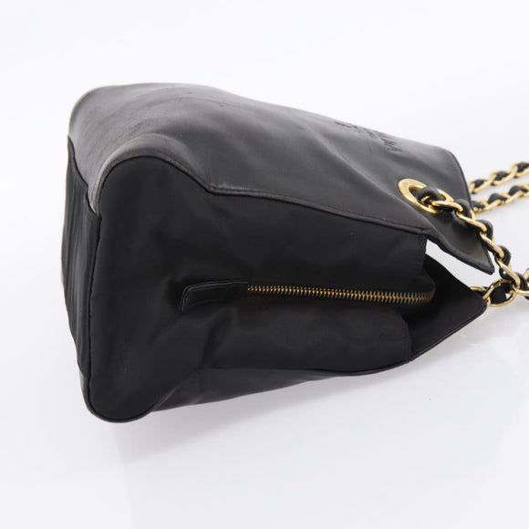 PRADA Chain Tote Bag Leather Nylon Black Gold Auth am12698V