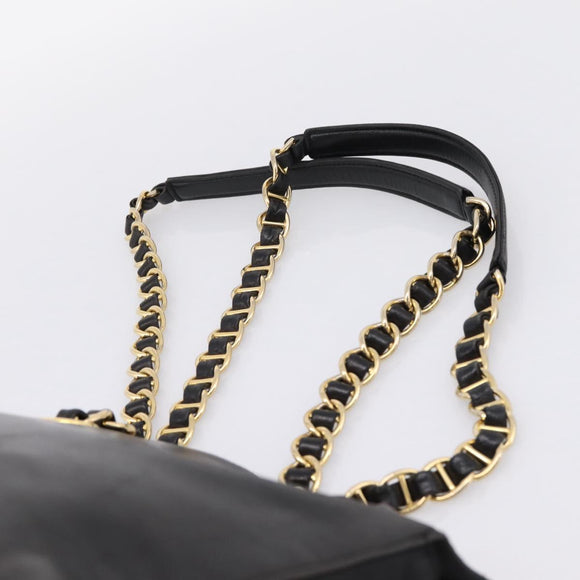 PRADA Chain Tote Bag Leather Nylon Black Gold Auth am12698V