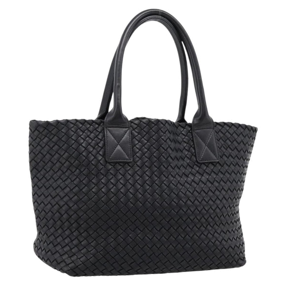 Bottega Veneta INTRECCIATO Cabas PM Hand Bag Leather Black 141498 Auth am12699V