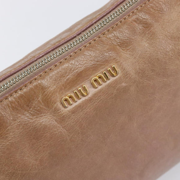 Miu Miu Side Ribbon Accessories Hand Bag Leather 2way Pink Gold Auth am12701V