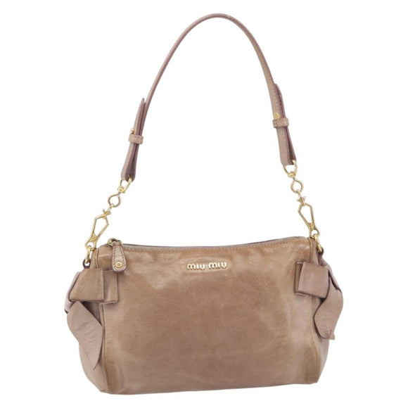 Miu Miu Side Ribbon Accessories Hand Bag Leather 2way Pink Gold Auth am12701V