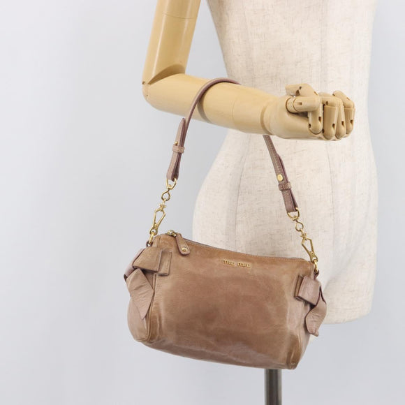 Miu Miu Side Ribbon Accessories Hand Bag Leather 2way Pink Gold Auth am12701V