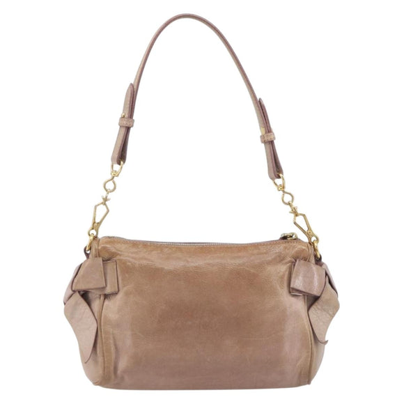 Miu Miu Side Ribbon Accessories Hand Bag Leather 2way Pink Gold Auth am12701V