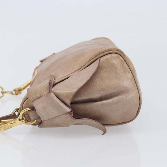 Miu Miu Side Ribbon Accessories Hand Bag Leather 2way Pink Gold Auth am12701V