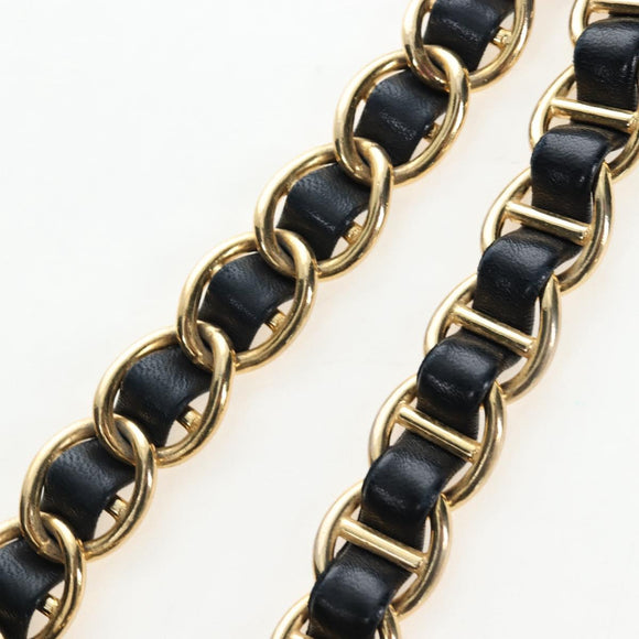 PRADA Chain Tote Bag Nylon Navy Gold Auth am12703V