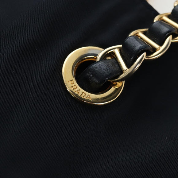 PRADA Chain Tote Bag Nylon Navy Gold Auth am12703V