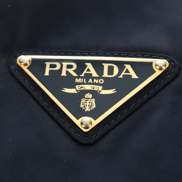 PRADA Chain Tote Bag Nylon Navy Gold Auth am12703V