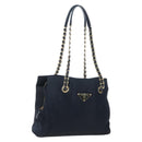 PRADA Chain Tote Bag Nylon Navy Gold Auth am12703V-1