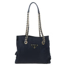 PRADA Chain Tote Bag Nylon Navy Gold Auth am12703V-13
