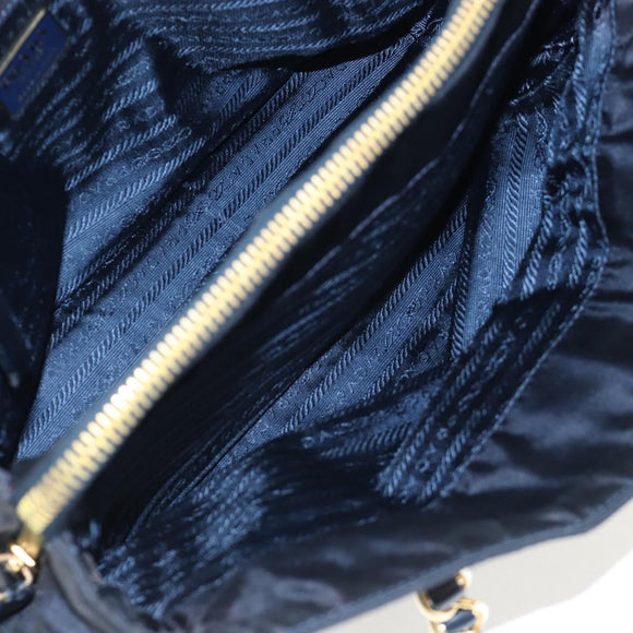 PRADA Chain Tote Bag Nylon Navy Gold Auth am12703V