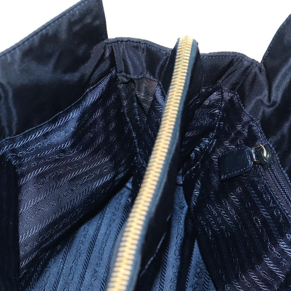 PRADA Chain Tote Bag Nylon Navy Gold Auth am12703V