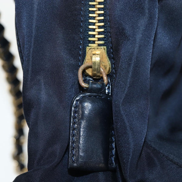 PRADA Chain Tote Bag Nylon Navy Gold Auth am12703V