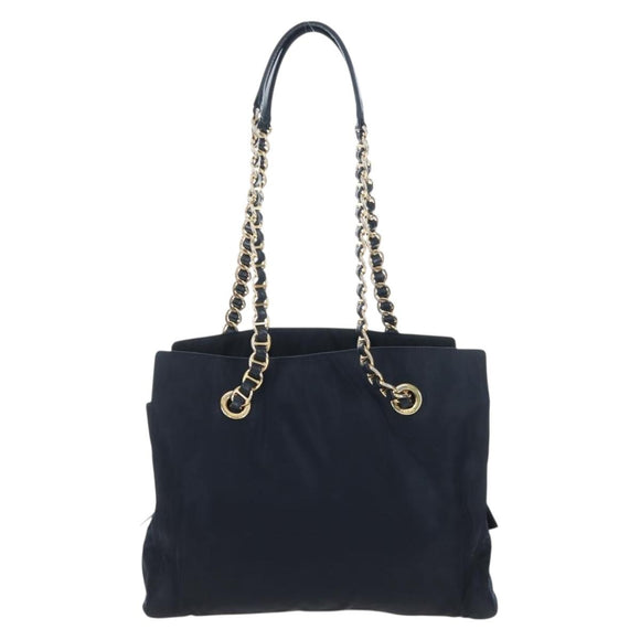 PRADA Chain Tote Bag Nylon Navy Gold Auth am12703V