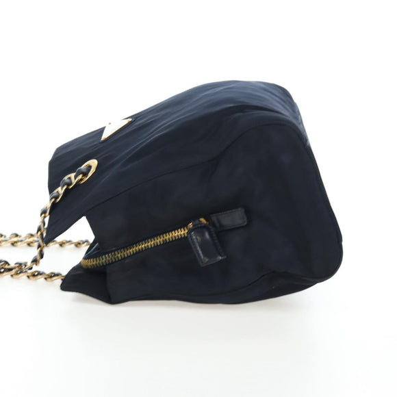 PRADA Chain Tote Bag Nylon Navy Gold Auth am12703V