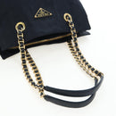 PRADA Chain Tote Bag Nylon Navy Gold Auth am12703V-7