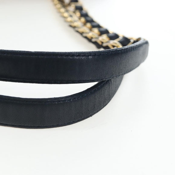 PRADA Chain Tote Bag Nylon Navy Gold Auth am12703V