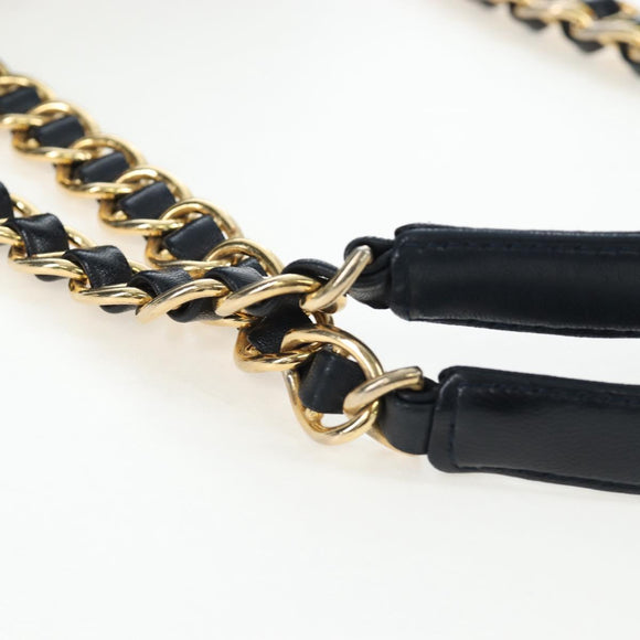 PRADA Chain Tote Bag Nylon Navy Gold Auth am12703V