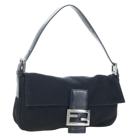 FENDI Mamma Baguette Shoulder Bag Cotton Jersey Black Silver 26424 Auth am12709A
