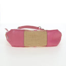 PRADA Shoulder Bag Raffia Beige Pink Silver Auth am12710V-5