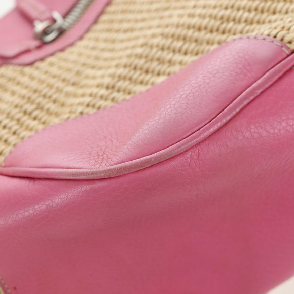 PRADA Shoulder Bag Raffia Beige Pink Silver Auth am12710V