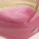 PRADA Shoulder Bag Raffia Beige Pink Silver Auth am12710V-19