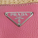 PRADA Shoulder Bag Raffia Beige Pink Silver Auth am12710V-20