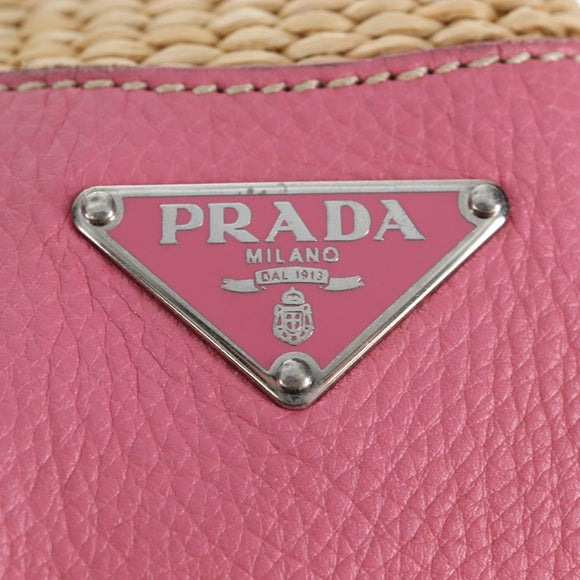 PRADA Shoulder Bag Raffia Beige Pink Silver Auth am12710V