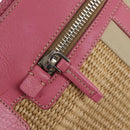 PRADA Shoulder Bag Raffia Beige Pink Silver Auth am12710V-21