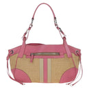 PRADA Shoulder Bag Raffia Beige Pink Silver Auth am12710V-13