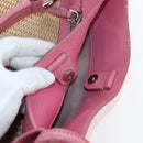 PRADA Shoulder Bag Raffia Beige Pink Silver Auth am12710V-23