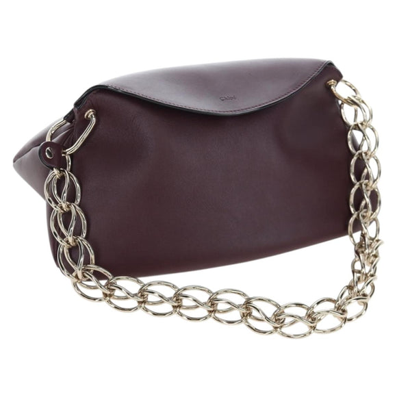 Chloe Juana Shoulder Bag Leather Bordeaux Gold Auth am12713M