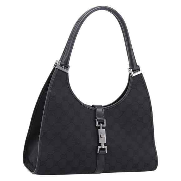 GUCCI GG Canvas Jackie Hand Bag Black Silver 01719 Auth am12714M