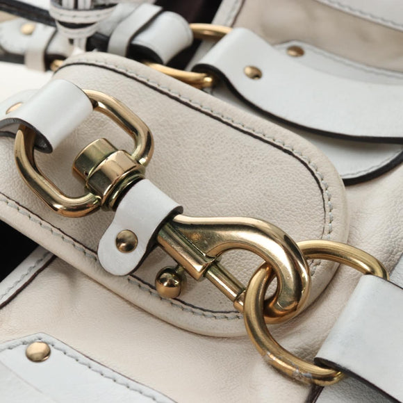 Chloe Kerala Hand Bag Leather White Gold Auth am12715V