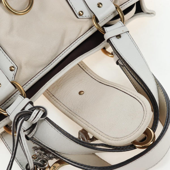 Chloe Kerala Hand Bag Leather White Gold Auth am12715V
