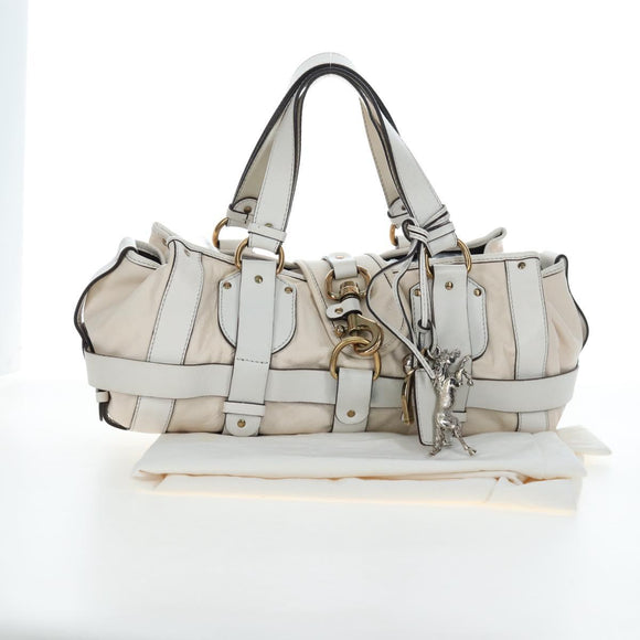 Chloe Kerala Hand Bag Leather White Gold Auth am12715V