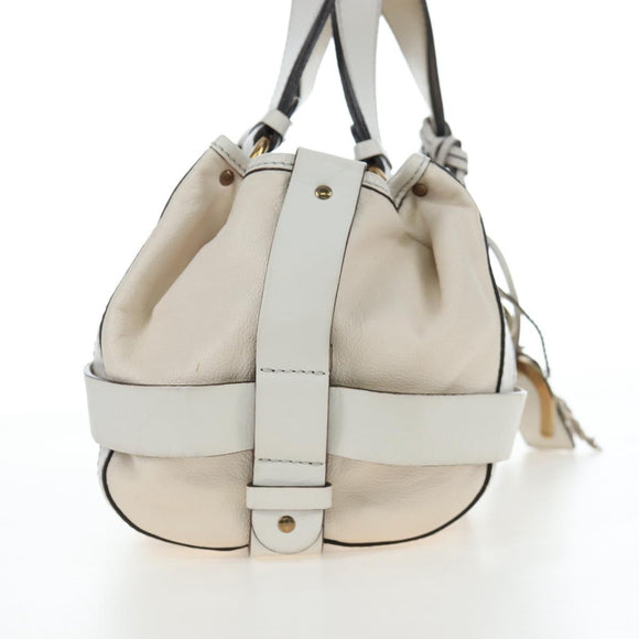 Chloe Kerala Hand Bag Leather White Gold Auth am12715V