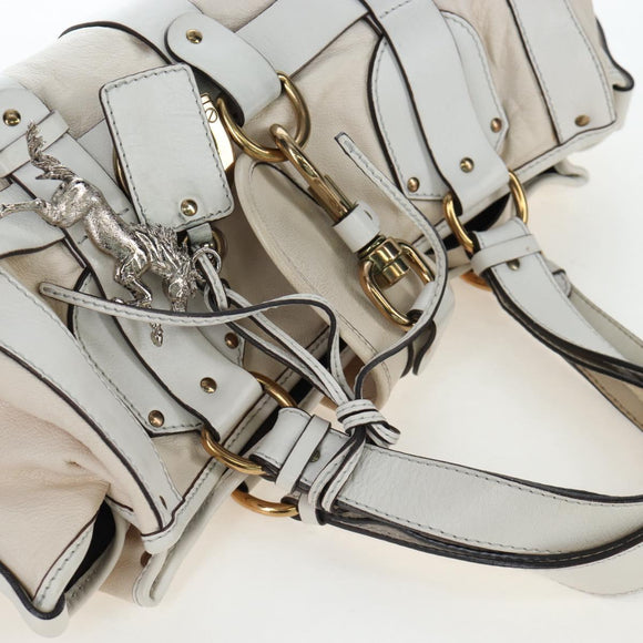 Chloe Kerala Hand Bag Leather White Gold Auth am12715V