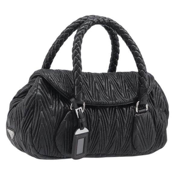 PRADA Hand Bag Leather Black Silver BN1235 Auth am12716A