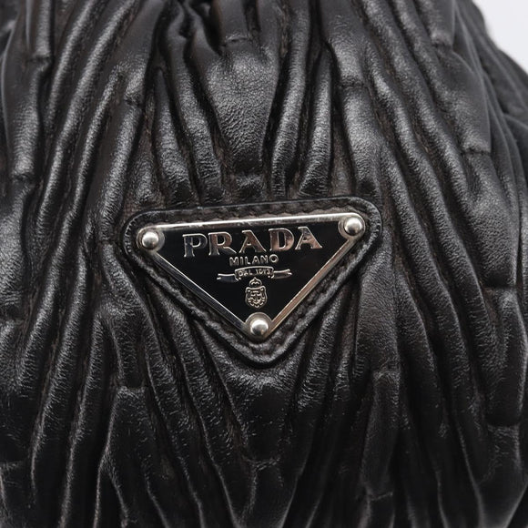 PRADA Hand Bag Leather Black Silver BN1235 Auth am12716A
