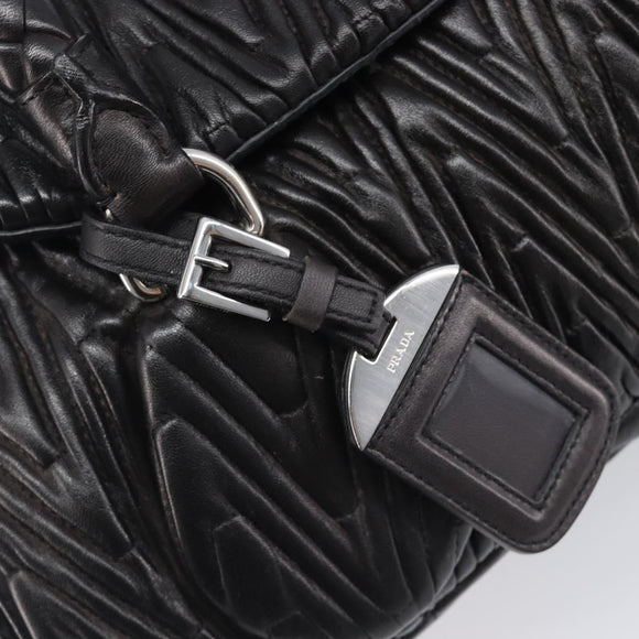 PRADA Hand Bag Leather Black Silver BN1235 Auth am12716A